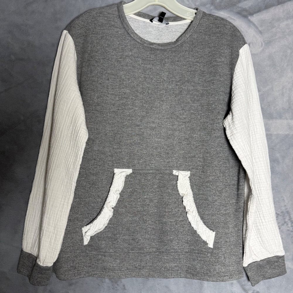 DREW Size Small USA Made Colorblock Waffle Knit Cozy Pocket Pullover